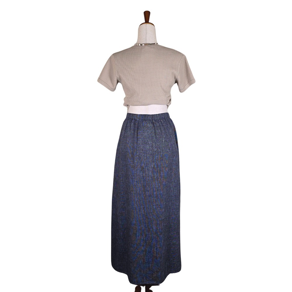 Vintage FLAX by Jeanne Engelhart Maxi Skirt L Linen Blue Button Front Lagenlook - Picture 4 of 15